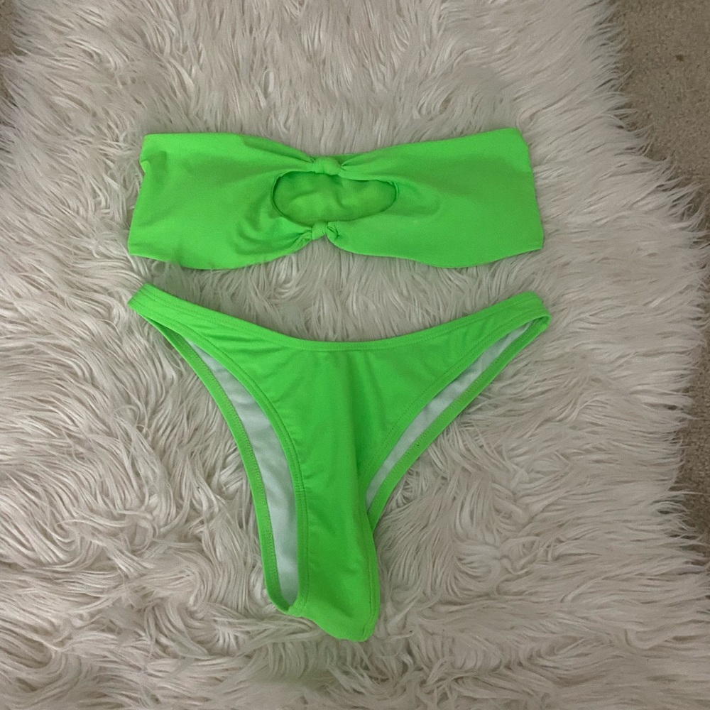 neon green bandeau bunking set from shein